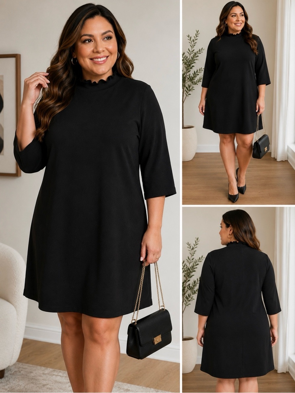 Zara Basic Black Mock Neck Shift Dress Size Large